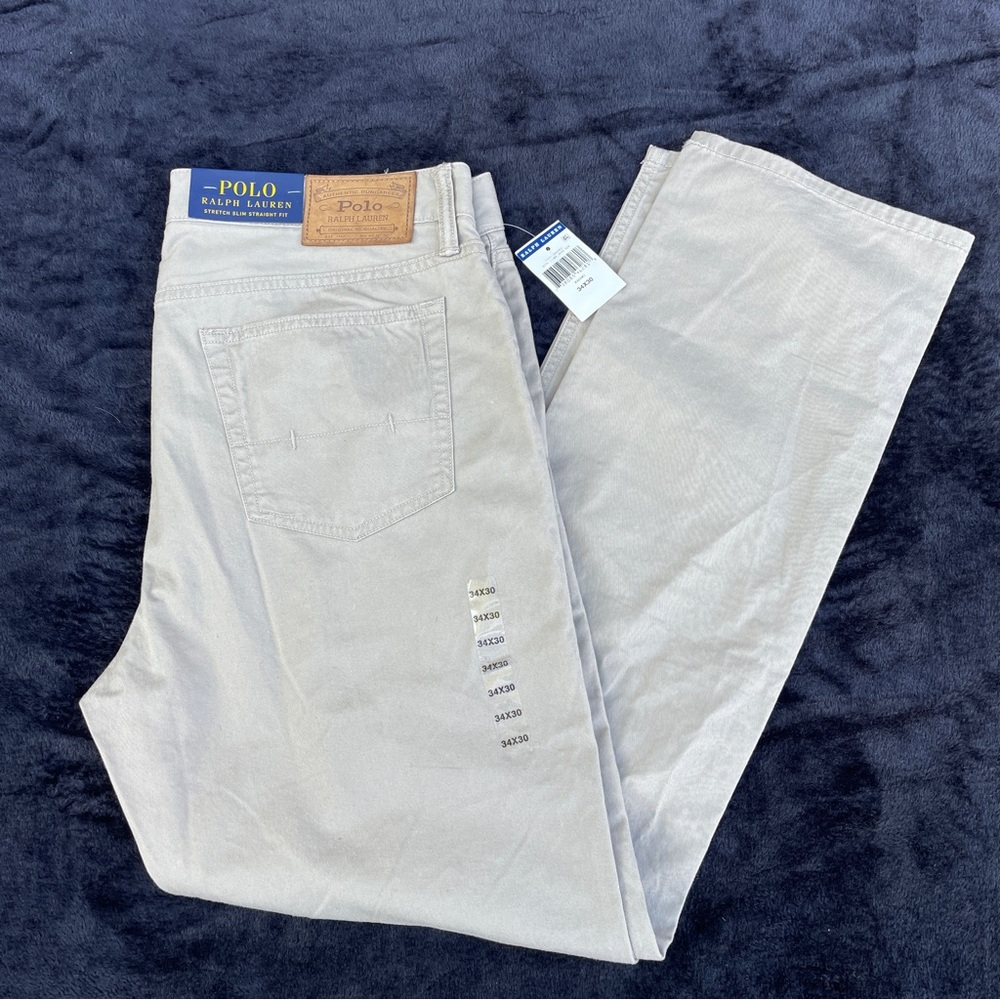 Polo Ralph Lauren 34/30 Men’s Khaki Pants Stretch Slim Straight Fit Jeans NWT